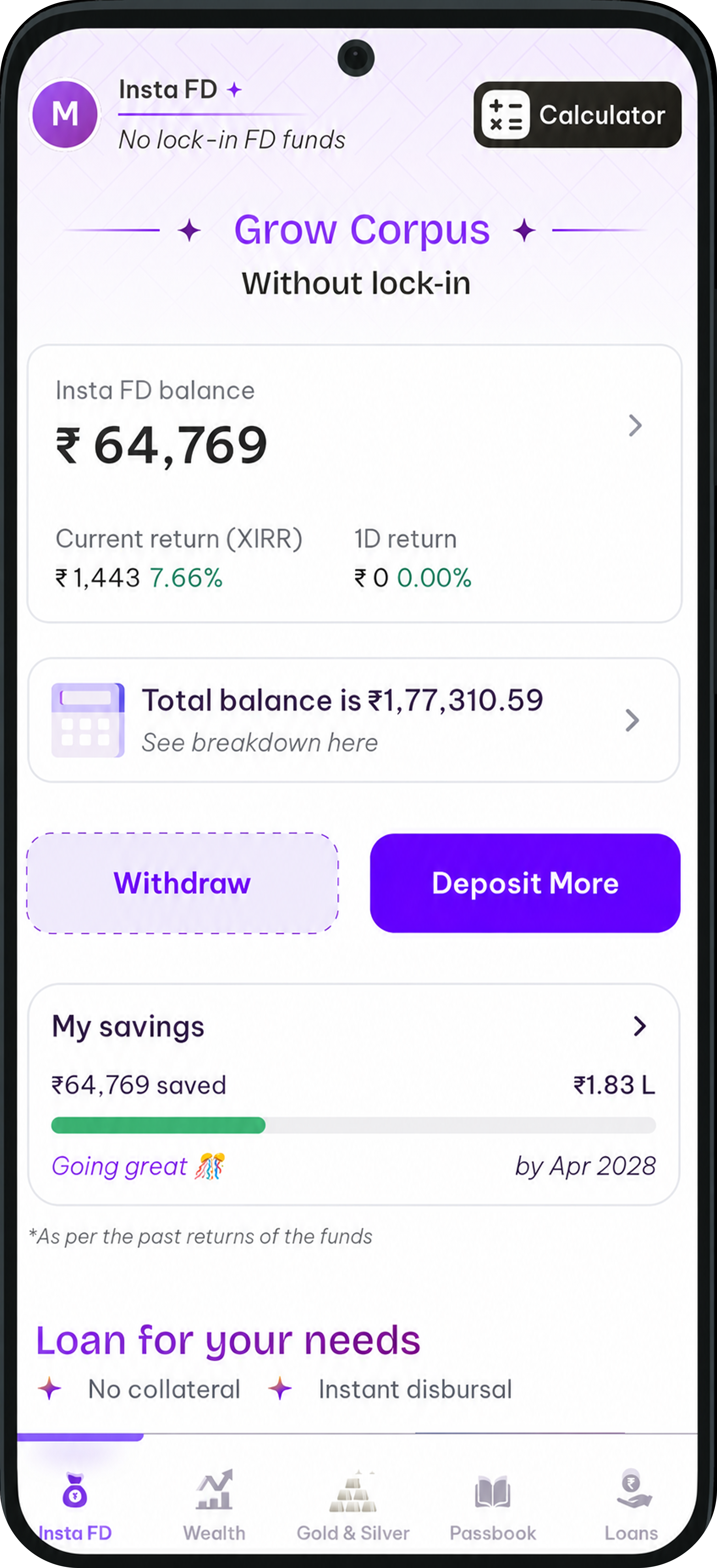Bachatt App Savings View